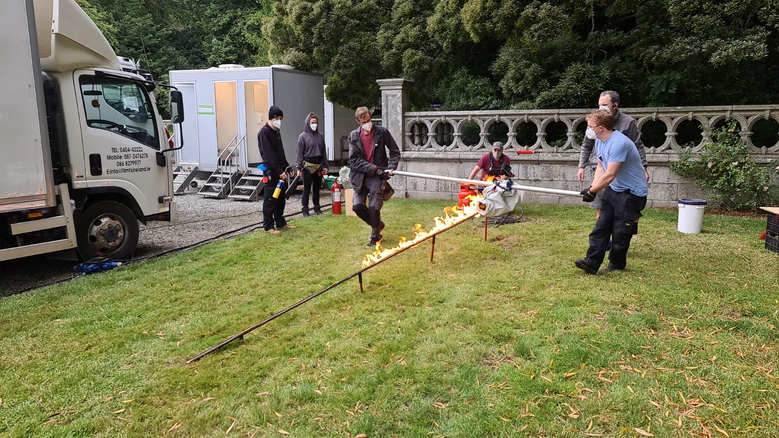 Controlled fire effect on a film set